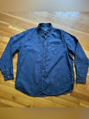 Men's Navy Button-Down 100% Linen Shirt - Classic Long Sleeve